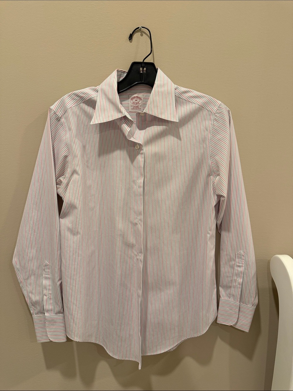 Brooks Brothers White Blouse with Pink Pinstripes